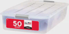 IRIS USA 50 Qt Plastic Under Bed Storage Organizer Bin Container with Secure Lids and Durable Buckles, Multi-Purpose, Clear