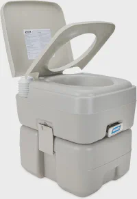 Camco 5.3-Gallon Portable Toilet — Features Detachable Holding Tank w/Sealing Slide Valve & Bellow-Type Flush — Easy Transport w/Compact Lightweight Design & Carry Handle — Gray (41541)
