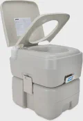 Camco 5.3-Gallon Portable Toilet — Features Detachable Holding Tank w/Sealing Slide Valve & Bellow-Type Flush — Easy Transport w/Compact Lightweight Design & Carry Handle — Gray (41541)