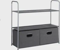 Amazon Basics Freestanding Closet Organizer with Fabric, Sturdy Steel Frame, 4 Shelves and 1 Hanging Rod, Easy Assembly - 60L x 17.7W x 68H, Gray/Black