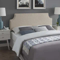 Modway Laura Linen Fabric Upholstered Queen Size Headboard with Nailhead Trim in Beige