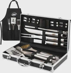 Kaluns Grilling Accessories, Dad Gifts for Fathers Day, Mothers Day Grilling Gifts, Heavy Duty Stainless Steel BBQ Tool Set for Outdoor Grill with Aluminum Case and Apron, Birthday Gifts for Men