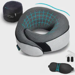 Proglobe Travel Neck Pillows for Airplanes, Sleeping Essentials for Long haul Flights, 360° Head Support, Car and Airplane Kit with 3D Contoured Eye Mask, Earplugs and Luxury Mesh Bag (Adult, Grey)