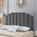 24KF Dark Gray Velvet Tufted Queen Upholstered Headboard, Modern Vertical Channel Design