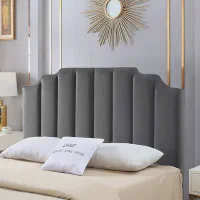 24KF Dark Gray Velvet Tufted Queen Upholstered Headboard, Modern Vertical Channel Design