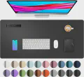 Aothia Leather Office Desk Pad Protector, Non-Slip PU Leather Desk Blotter, Waterproof Laptop Writing Mouse Pad for Office and Home, Black, 31.5" x 15.7"
