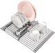 Upgraded Roll Up Dish Drying Rack(17.1" x 13.1") Over Sink Dish Drainer Foldable Stainless Steel Trivet for Kitchen Countertop