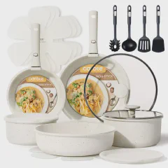 CAROTE 19pcs Pots and Pans Set, Nonstick Cookware Set Detachable Handle, Induction Kitchen Cookware Sets Non Stick with Removable Handle, RV Cookware Set, Oven Safe