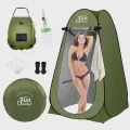 FUN ESSENTIALS Solar Shower Tent Kit 2 Pcs Instant Pop Up Privacy Shower Tent 5 Gallon Solar Shower Bag Sun Canopy Beach Outdoor Camp Privacy Easy Set Up Foldable