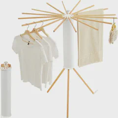 JOOM Tripod Clothes Drying Rack, Garment Rack Portable and Foldable Space Saving Laundry Drying Rack - Drying Rack Clothing Floor Folding Balcony Bedroom Household Wooden