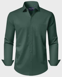 Alimens & Gentle Men's Dress Shirts Long Sleeve Wrinkle-Free Stretch Shirts Solid Formal Button Down Shirt with Pocket