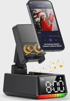 Bluetooth Speaker Birthday Gift for Men: Induction Cell Phone Stand HD Sound Gifts For Him Graduation 2026 Dorm Essentials, Anti-Slip Phone Holder Gadget Women Mom Wife, Husband Father Gift (Black)