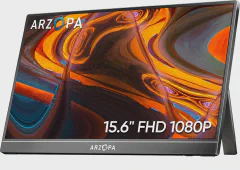 ARZOPA Portable Monitor 15.6'' FHD 1080P - Ultra-Slim Portable Laptop Monitor with Kickstand - IPS Display for PC, MAC, Phone, Xbox, PS5 - USB C & HDMI Connectivity - A1