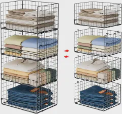 Yociyoga 4-Tier Stackable Closet Organizers and Storage Shelves, Foldable Closet Shelf Organizer, Black