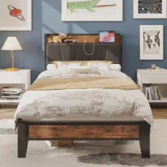 LIKIMIO Twin XL Bed Frames, Storage Headboard with Charging Station