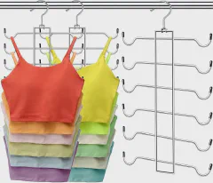 Metal Tank Top Hanger 2 Pack, Space Saving Bra Organizer with 24 Easy Access Hooks, 360° Swivel Closet Organizers and Storage, Apartment College Dorm Room Essentials, Small Space Organization Solution