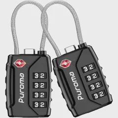Puroma 2 Pack TSA Approved Luggage Locks, 4 Digit Combination Travel Cable Locks Resettable Code Lock with Zinc Alloy Body for Suitcase, Toolbox, Backpack, Bag, Gym Locker (Black)