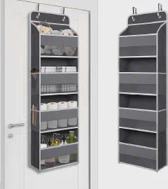 TYMENSH Gray Over Door Organizer with 4 Large Clear Pockets, Neutral Hanging Door Storage for Closet, Bathroom, Bedroom, Dorm, Nursery, Toys, Toiletries, Baby Essentials