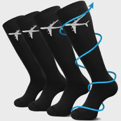 Skicuff 2 Pairs Travel Compression Socks for Women Men 15-25 Mmhg Graduated Knee High Airplane Socks Fight Travel Accessories