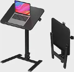 alawooder 25 Inch Mobile Folding Desk - No Assembly, Pneumatic Sit-Stand, 29-42" Height Adjustable Rolling Laptop Desk with Hidden Wheels, 0-90° Tilt Top for Home Office, Craft & Study