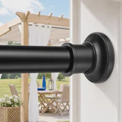 Outdoor Tension Rods No Drilling Curtain Patio Shower Bathroom Curtain Rod Windows Heavy Duty 40-100 Inch Black Adjustable 1.1 Inch Diameter Thick Spring No Rust