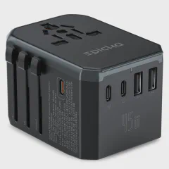 EPICKA Universal Travel Adapter GaN 45W, European Travel Plug Adapter with PD&QC Fast Charging(2 USB-A & 3 USB-C Ports) - Worldwide Travel Essentials, International Power Adapter for UK/US/AU (Black)