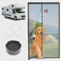 Rv Screen Door Mesh w/ Hooks, Magnetic RV Door Mosquito Net Screen w/ Magnet Compatible w/ Forest River, Grand Design, Keystone, Jayco, Coachmen - Black Bug Screen for Camper Doorway