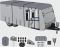 8-Layer Thickened RV Cover, 20-22ft Ultra Windproof & Tear Resistant Travel Trailer Cover, All-Weather Camper Cover with 8 Vents & 8+2 Extra Long Windproof Ropes, and Complete Kit