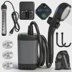 Portable Shower for Camping w/ Immersion Water Heater 6000mAh Rechargeable Camping Shower Pump Intelligent LED Display Outdoor Camp Shower Pump for Hiking Traveling Car Washing Pet Bath