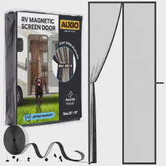 AUGO RV Screen Door w/ Magnetic Closure – Self Sealing, Heavy Duty Mesh Camper Screen Door – Bug Free – Pet and Kid Friendly – Hands Free w/ Stay Open Feature for Trailers, Motorhomes – 28x74 Inches
