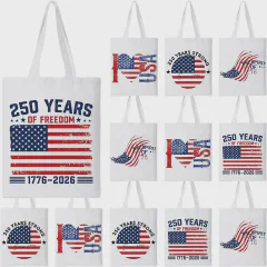 Coume 12 Pcs 250th Anniversary Canvas Tote — Bulk Patriotic Reusable Bags for 4th of July Parties