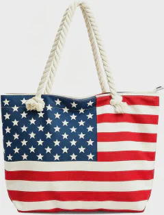 American Flag Canvas Tote Bag with Zipper — Patriotic Travel Shoulder Bag