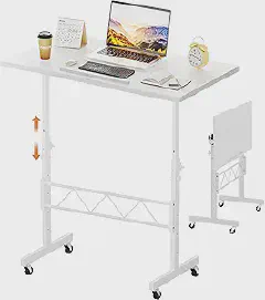 COMHOMA Standing Desk Adjustable Height & Tiltable Tabletop, Portable Stand Up Desk for Laptop, Mobile Folding Desk for Home Office Work and Walking Pad Treadmill, Height 30.7"-46.4", White